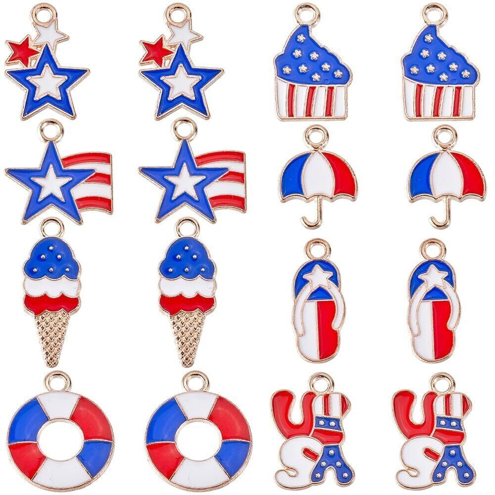 6847 1 Box 64Pcs 8 Styles American Flag Charms Bulk Independence Day Charms